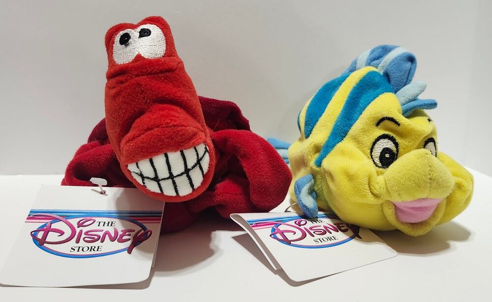 Disney Store The Little Mermaid Sebastian & Flounder Mini Bean Bag Plush Lot